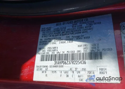 2007 Ford Fusion S z USA, uszkodzony, nr VIN 3FAHP06Z37R225436